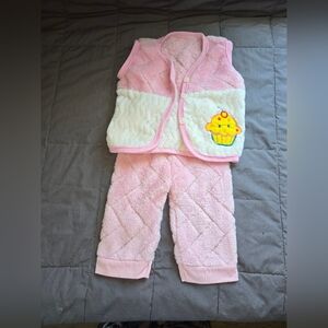 Pink and White Baby Outfit with Cupcake Patch